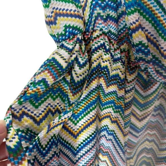 Parker Silk Sleeveless Romper in Colorful Zig Zag Chevron Print Blouson XS - Picture 10 of 10